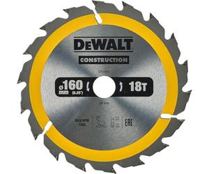 DeWalt DT1142-QZ - Hoja para sierra circular portátil para construcción 160x20mm 18D ATB +20º
