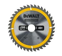 DeWalt DT1945-QZ Hoja para sierra circular portátil para construcción 190 x 30 mm 40D ATB +10º, plata/amarillo/negro, talla única