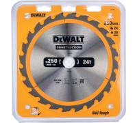 DEWALT DT1956-QZ - Hoja de Sierra Circular Estacionaria, Disco Cortante de 24 Dientes 250x30mm, Herramienta Resistente a Clavos, Duradera, Especial para Construcción y Uso Profesional