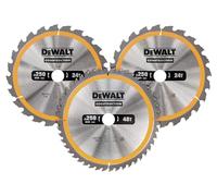 DEWALT DT1963-QZ - Juego de 3 Sierra Circular Estacionarias de 250 mm, Agujero de Eje de 30 mm, 2 discos de 24 y 1 disco de 48 Dientes, Máx RPM 5500, Herramientas Resistentes a Clavos y Duraderas