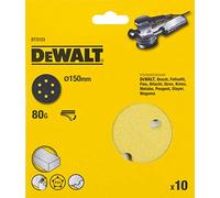 DeWalt DT3123-QZ - Discos de lija de 150 mm y grano 80, con velcro de acoplamiento rápido y 6 orificos perforados
