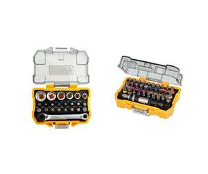 DeWalt DT71516-QZ - Juego de 24 piezas con llaves de vaso y puntas de atornillar. Llaves de vaso hexgonales: 6, 7, 8, 10, 11, 13. Llave de carraca. Portapuntas. Puntas de 25mm: Pz2 x2, Pz3, Ph1, Ph2 x2, T10, T15, T20, T25, T30, T40, Hex 4, Hex 5, Hex 6. + DT7969-QZ - Pack de 32 puntas en caja