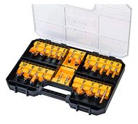 DEWALT DT90017-QZ, Juego de 22 fresas de acero para madera con maletín de transporte, Mango Ø 8mm