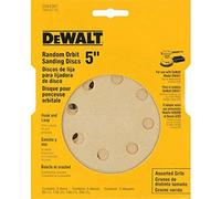 DEWALT DW4307 Papel de lija de órbita aleatoria de 5 pulgadas y 8 agujeros surtido (paquete de 5)