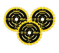 DeWalt DT10397-QZ, Juego de 3 hojas de sierra circular Elite, 2 x 24 dientes, 1 x 40 dientes, Diámetro de la hoja 165/20 mm, Ancho de corte: 1,65 mm, 18°, Dientes de metal duro afilados