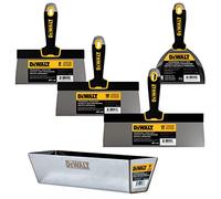 DEWALT Juego de cuchillos de cinta de acero inoxidable y bandeja de barro | Cuchillos de cinta de 8,10,12 pulgadas, sartén de barro de 14 pulgadas, cuchillo de masilla de agarre suave de 6 pulgadas |