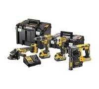 DEWALT KIT 18V: Taladro Percutor sin escobillas, Martillo Electroneumático, Amoladora y Atornillador de Impacto, 3x Baterías XR 18V, Cargador Rápido, Maletín TSTAK II y TSTAK VI, DCK422P3T-QW