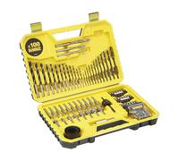 DeWalt DT71563-QZ - Juego de 100 Piezas taladrar 12XBrocas para madera3-8mm, 3X Mamposteía 6-8mm, 12X Metal 1,5-6mm, Puntas para Atornillar, 1 Avellanador, 2X Coronas 32,44mm, Broca piloto