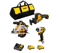 DeWALT Kit D12K303 (Sierra Circular DCS512 + Mini-Sierra Sable DCS312 + Atornillador de Impacto DCF801 + 2 baterías de 3,0 Ah + cargador + Bolsa)