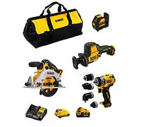 DeWALT Kit D12K404 (DCS512 + DCS312 + DCD703 + DCE088 + 1 batería de 3,0 Ah + 1 batería de 5,0 Ah + cargador + Bolsa)