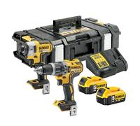 DEWALT - Kit Doble 18V XR Brusless - Incluye Taladro Percutor, Atornillador de Impacto, Maletin, Cargador Multivoltaje y Dos Baterías XR de 5Ah, DCK266P2-QW