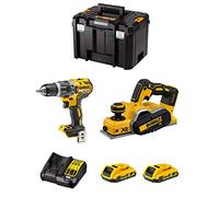 DeWALT Kit DWK207 (Taladro Percutor DCD796 + Cepillo DCP580 + 2 Baterías de 2,0 Ah + Cargador + TSTAK VI)