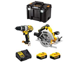 DeWALT Kit DWK216 (Taladro Percutor DCD996 + Sierra Circular DCS570 + 2 Baterías de 5,0 Ah + Cargador + TSTAK VI)