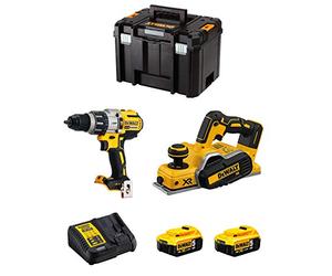 DeWALT Kit DWK220 (Taladro Percutor DCD996 + Cepillo DCP580 + 2 Baterías de 5,0 Ah + Cargador + TSTAK VI)