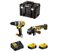 DeWALT Kit DWK221 (Taladro Percutor DCD996 + Mini-Amoladora DCG405 + 2 Baterías de 5,0 Ah + Cargador + TSTAK VI)