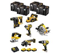 DeWALT Kit DWK701T (DCD996 + DCH273 + DCG405 + DCF887 + DCS334 + DCS570 + DCP580 + 3 Baterías de 5,0 Ah + Cargador + 4 x TSTAK VI)