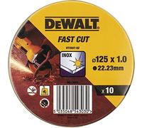 DEWALT Lata con 10 Discos de Corte, Acero Inox, dimensiones 125x1x22.23mm, Grano de Óxido de Aluminio, Para Amoladoras con Cable y a Batería, DT3507-QZ