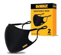 DEWALT Mascarillas de tela transpirable con trabillas ajustables y correa para el cuello extraíble, color negro, paquete de 2