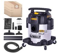 DEWALT Stealthsonic Shop Aspiradora húmeda y seca de 5 galones, aspiradora de acero inoxidable ultra silenciosa, aspiradora de 4 HP de alta resistencia con kit completo de accesorios y 6