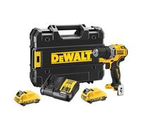 DEWALT Taladro atornillador sin escobillas XR 12V con 2 baterías XR Li-Ion de 2 Ah y cargador + maletín TSTAK, DCD701D2-QW