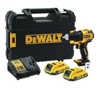 DEWALT Taladro atornillador compacto sin escobillas XR 18V Li-Ion 2 Ah, Sin cable, con maletín TSTAK, luz LED, 2 baterías, Cargador, 2 velocidades (0-450/1650 rpm), DCD708D2T-QW