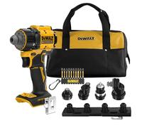 DEWALT Taladro atornillador XR de 18V con 4 cabezales intercambiables, bolsa de almacenamiento y juego de atornillado FLEXTORQ de 57 mm (10 piezas). - Sin baterias ni cargador, DCD803KN-XJ