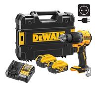 DEWALT Taladro percutor compacto sin escobillas 18V XR con 2 baterías de iones de litio de 5Ah y caja de kit TSTAK, enchufe europeo, DCD799P2T-QW