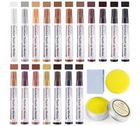 DEWEL 18 Colores Reparador Madera, Kit de Marcadores de ReparacióN de Madera Para Muebles, con Cera Pulidora de Madera, Adecuado para Reparar Muebles de Madera, Suelos de Madera y Paneles de Puertas