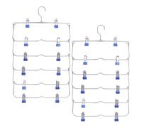 DEWEL 2Pcs Perchas Pantalones, Perchas con Pinzas Ahorra Espacio, Perchero Plegable de 6 Niveles, Perchas para Faldas, Jeans, Toallas, Ropa Interior, Faldas Cortas, Bufandas y Otras - Azul