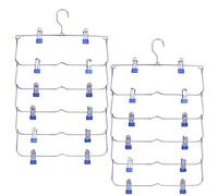 DEWEL 2Pcs Perchas Pantalones, Perchas con Pinzas Ahorra Espacio, Perchero Plegable de 6 Niveles, Perchas para Faldas, Jeans, Toallas, Ropa Interior, Faldas Cortas, Bufandas y Otras - Azul