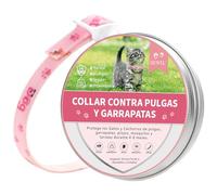 DEWEL Collar Antiparasitario Gatos, Collar contra Pulgas Garrapatas Mosquitos y Piojos, Control Antipulgas para Perros Pequeños y Gatos por 4-6 Meses, Tamaño Ajustable y Cortable 34.5 cm Rosa