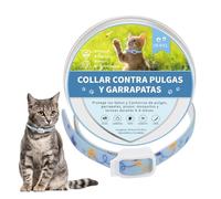 DEWEL Collar Antiparasitario para Perros Pequeños Medianos y Gatos, Collar contra Pulgas y Garrapatas 6-8 Meses, Diseño Nuevo y Unico, Más Bonito y Suave, Azul, Longitud Ajustable de 34.5 cm