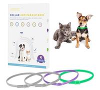 DEWEL Collares Antiparasitarios, Set de 4 Collar contra Pulgas y Garrapatas para Perros y Gatos, Collares Antipulgas 24-32 Meses de Protección(3 Colores, M 34.5 cm)