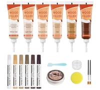 DEWEL Kit de Reparación para Laminado, 6 Colores Rellenos de Madera y 6 Colores Marcadores de Retoque de Tabla, para Agujeros Grietas de Muebles, Profesional Cream de Reparación de Madera Kits