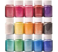 DEWEL Polvo de Mica de 15 Colores, Resina Epoxi Manualidade, Tinte de Jabón Natural, kit resina epoxi para DIY, bombas de baño, velas, maquillaje, uñas y otras manualidades