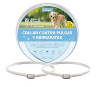 DEWEL Set de 2 Collar Antiparasitarios para Perros Grandes y Medianos 63,5 cm, Protege Perros de Pulgas, Garrapatas, Mosquitos, Piojos de 8 Meses, Cuello contra Pulgas y Garrapatas Ajustable Blanco