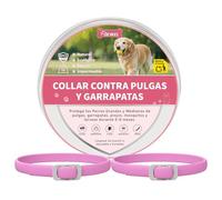 DEWEL Set de 2 Collar Antiparasitarios para Perros Grandes y Medianos 63,5 cm, Protege Perros de Pulgas, Garrapatas, Mosquitos, Piojos de 8 Meses, Cuello contra Pulgas y Garrapatas Ajustable Rosa