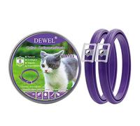 DEWEL Set de 2 Collar Antipulgas Gatos, Protección Efectiva de 8 Meses, Collar contra Pulgas Garrapatas Mosquitos y Piojos, Natural y Seguro para Perros Medianos Pequeños y Gatos, Morado, 34.5cm