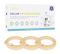 DEWEL Set de 3 Collar Antipulgas y Garrapatas para Perros y Gatos, 8 Meses de Protección, Collar Perros contra Pulgas para Mascotas Grandes, Medianas y Pequeñas, Longitud 63.5 cm, Beige