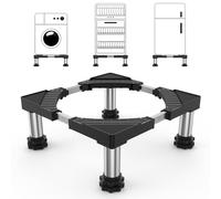 DEWEL Soporte Lavadora Ajustable para Lavadoras, Frigoríficos y Secadoras | con Cuatro Pies de Acero Inoxidable, Ancho Regulable 45-65cm, Altura 13-17cm, Carga Máxima 200 kg, Negro