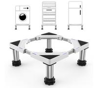 DEWEL Soporte Lavadora Ajustable para Lavadoras, Frigoríficos y Secadoras | con Cuatro Pies de Acero Inoxidable, Ancho Regulable 45-65cm, Altura 13-17cm, Carga Máxima 200 kg, Blanco