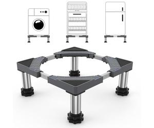 DEWEL Soporte Lavadora Ajustable para Lavadoras, Frigoríficos y Secadoras | con Cuatro Pies de Acero Inoxidable, Ancho Regulable 45-65cm, Altura 13-17cm, Carga Máxima 200 kg, Gris