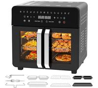 Dewelling Freidora de Aire Dual Zone 23L, Air Fryer XXL con divisor extraíble, Freidora sin aceite con puertas French Door, 15 programas, Gran ventana, 5 juegos de accesorios, Libro de recetas