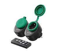 DEWENWILS Enchufe inalámbrico con mando a distancia exterior, 16 A, 3680 W, IP44, 2 enchufes, decoración navideña, alcance de 30 m, programable, resistente al agua