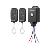 DEWENWILS Interruptor Inalámbrico para Exterior e Interior, Resistente al Agua IP65, 1 Receptor 3000W/15A y 2 Mandos a Distancia RF de Alcance de 30M para Iluminación, Sin Cableado Empotrado Requerido