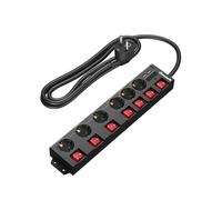 DEWENWILS Regleta con 6 Tomas y 2 USB y 7 interruptores Individuales, 3680 W MAX, Montaje en Pared, Seguridad Infantil, extensión multitoma de Corriente y sobretensión con Cable de 2 m, Color Negro
