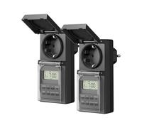 DEWENWILS Temporizador Enchufe Exterior, 16 A / 3680 W, Pack de 2 | Temporizador Exterior Digital IP44, Función Aleatoria, 20 Programas, Navidad, Bombas de Estanque