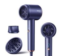 DEWILY Secador de pelo con difusor de 1800 W, secado rápido, 3 ajustes de temperatura/2 velocidades, compacto, portátil, secador de pelo de viaje con difusor para rizos, azul