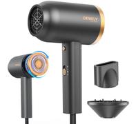 DEWILY Secador de Pelo Iónico con Difusor 1800W Termostático,Negro y Dorado | Secado Rápido con Botón Frío/Calor, Difusor Termostático, 3 Temperaturas y 2 Velocidades, Incluye Concentrador y para Rizos