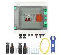 DEWIN Caja Combinadora Solar Fotovoltaica, 500V 32A 2 Cuerdas PV DC Disyuntor Caja Combinadora de PV Solar 2 en 1 Salida Caja de Distribución de IP65 Impermeable, para Sistemas Solares Fotovoltaico